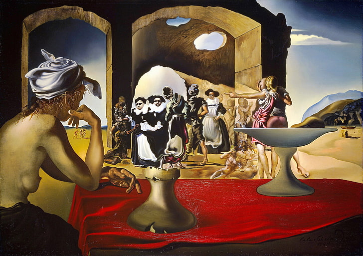 сюрреализъм, картина, Салвадор Дали, Пазар на роби с привидението на Невидимия бюст на Во, HD тапет