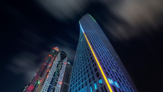 wolkenkratzer, baufach, bau, turm, dubai, nacht, Vereinigte Arabische Emirate, HD-Hintergrundbild HD wallpaper