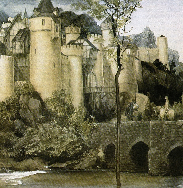 biały betonowy zamek malowanie, malowanie, zamek, Alan Lee, The Mabinogion, Tapety HD, tapety na telefon