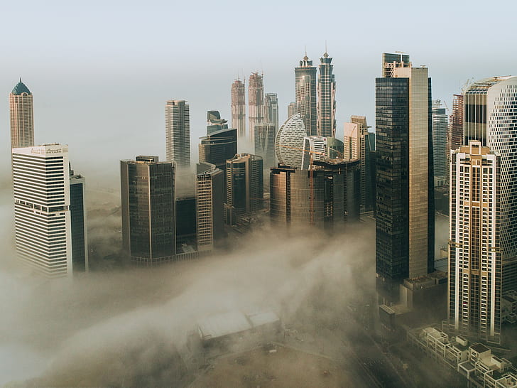 Ciudades, Dubai, Edificio, Ciudad, Niebla, Rascacielos, Emiratos Árabes Unidos, Fondo de pantalla HD