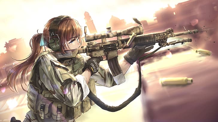 gadis anime, senapan, taktis, Marksman, Irak, AR15, Wallpaper HD