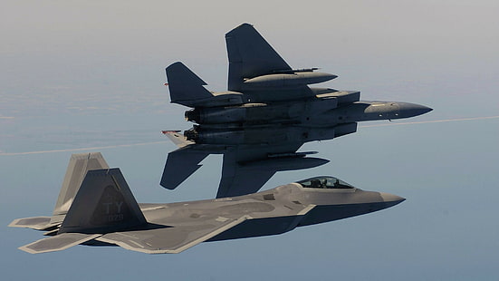 wojsko, Lockheed Martin F-22 Raptor, F-22 Raptor, US Air Force, McDonnell Douglas F-15 Eagle, Tapety HD HD wallpaper