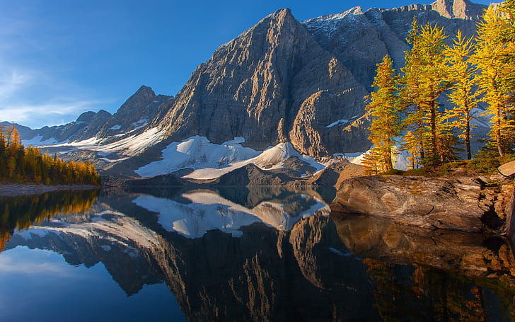 Kootenay, Canada, sky, mountains, lake, trees, reflection, autumn, Kootenay, Canada, Sky, Mountains, Lake, Trees, Reflection, Autumn, HD wallpaper