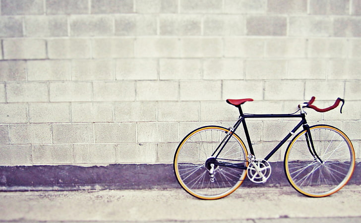 Bicycle 2, black and red fixed-gear bike, Vintage, Bicycle, Photography, bike, tilt-shift photography, tilt-shift, schwinn, HD wallpaper