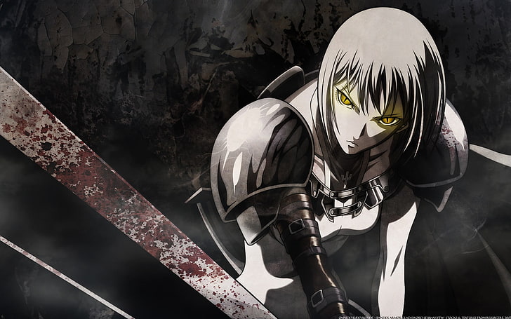 man anime wearing black and white top illustration, Claymore (anime), Clare, yellow eyes, HD wallpaper