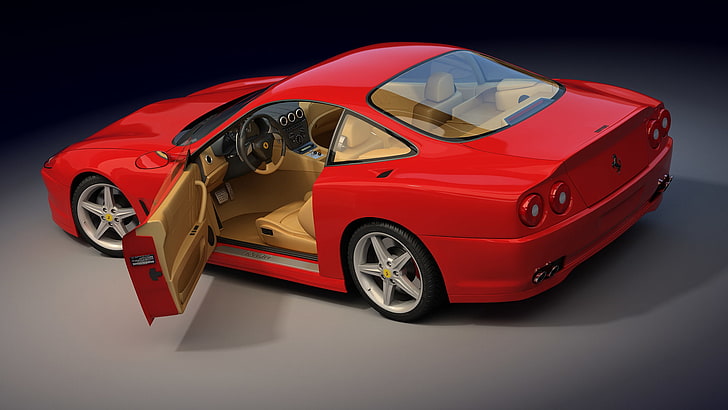 red coupe, Ferrari, open, door, HD wallpaper