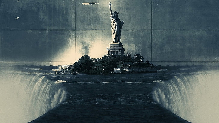 Statue of Liberty, Statue of Liberty, digital art, waterfall, statue, water, HD wallpaper