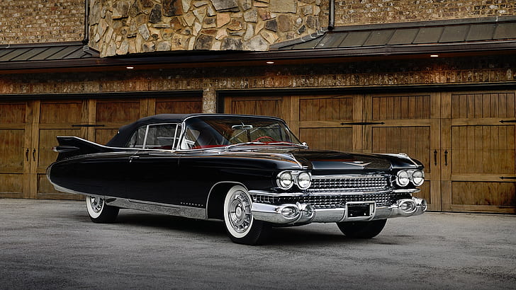 سيارة سوداء ، كاديلاك إلدورادو ، كاديلاك ، سيارة عتيقة ، 1959 ، سيارة كلاسيكية ، أولد تايمر، خلفية HD