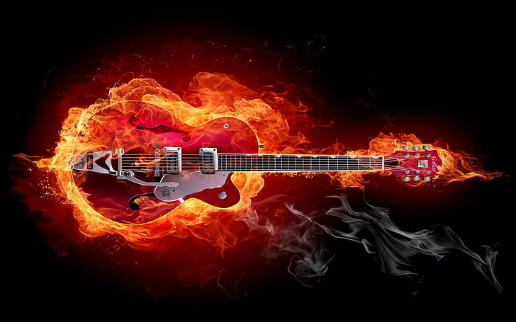 fire, guitars, instrument, musical, strings, HD wallpaper