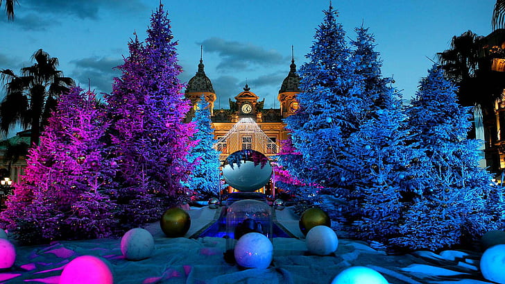 árbol de navidad, casino, monte carlo, mónaco, castillo marrón, árbol de navidad, casino, monte carlo, mónaco, Fondo de pantalla HD