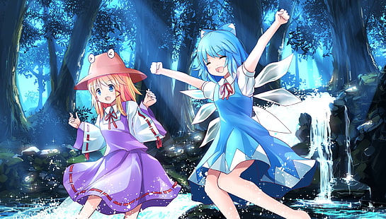อะนิเมะ, Touhou, Cirno (Touhou), Suwako Moriya, วอลล์เปเปอร์ HD HD wallpaper