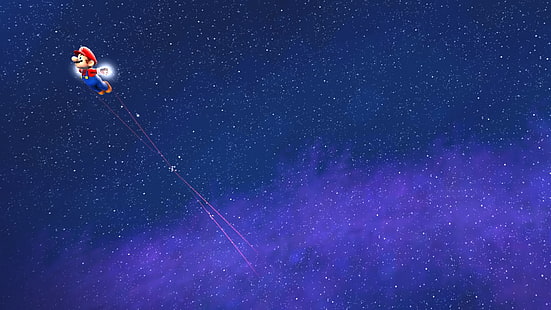 رائع ، سوبر ماريو جالاكسي ، طيران ، نجوم ، توضيح سوبر ماريو ، رائع ، مجرة ​​سوبر ماريو ، طيران ، نجوم، خلفية HD HD wallpaper