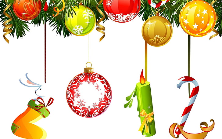 オレンジと色とりどりのクリスマスの装飾、新年、クリスマス、数字、2012年、象徴、装飾品、 HDデスクトップの壁紙