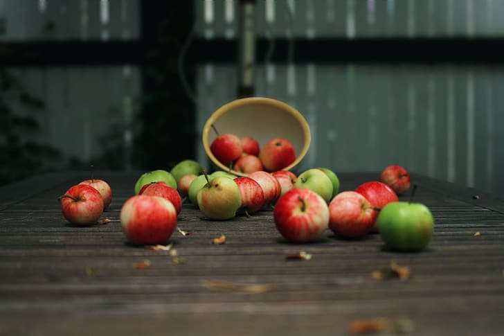 table, tree, apples, plate, fruit, HD wallpaper