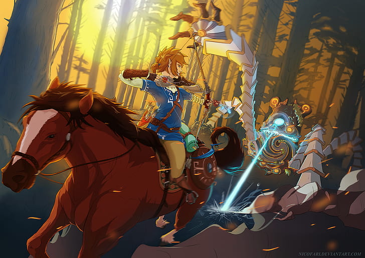 man riding a horse cartoon digital wallpaper, video games, artwork, The Legend of Zelda, Link, HD wallpaper