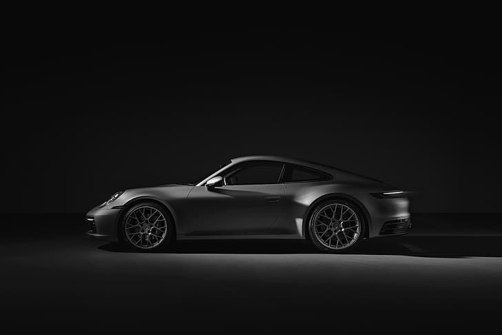 серый, фон, купе, 911, Porsche, профиль, Carrera 4S, 992, 2019, HD обои
