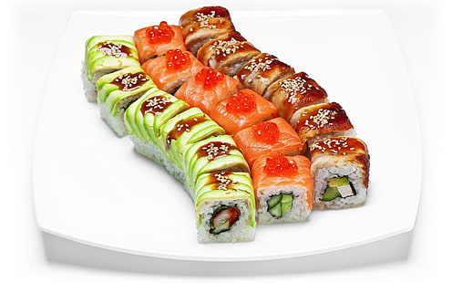 sepiring sushi, roti gulung, makanan laut, makanan, kaviar, Wallpaper HD HD wallpaper