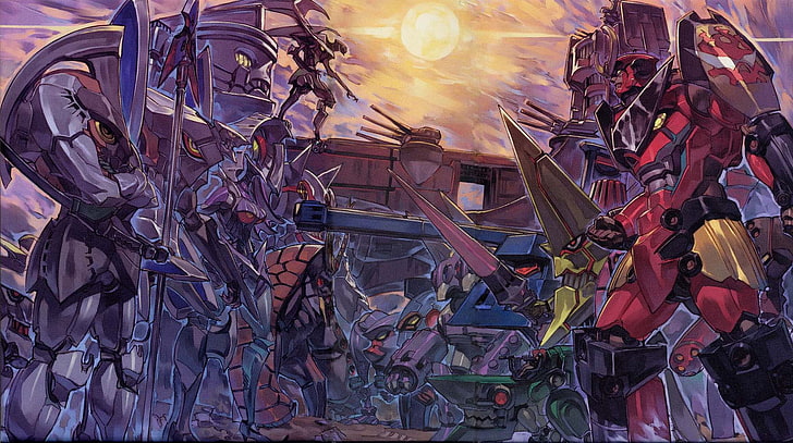 Surtido de robots bajo la ilustración del sol, Tengen Toppa Gurren Lagann, Fondo de pantalla HD