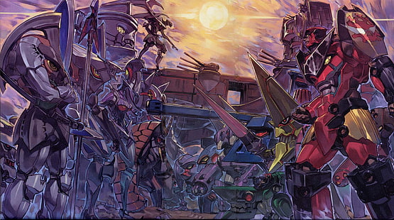 разнообразни роботи под илюстрация на слънцето, Tengen Toppa Gurren Lagann, HD тапет HD wallpaper