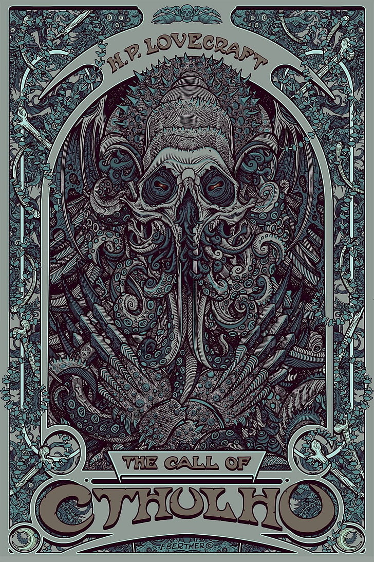 Картата „Призивът на Тул“, картината „Зовът на Тул“, H. P. Lovecraft, Cthulhu, Art Nouveau, HD тапет, тапет за телефон