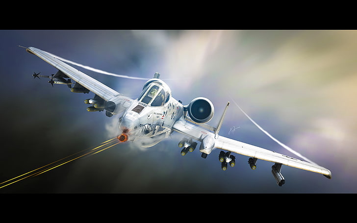 white aircraft, Fairchild Republic A-10 Thunderbolt II, aircraft, artwork, military aircraft, Fairchild A-10 Thunderbolt II, military, HD wallpaper