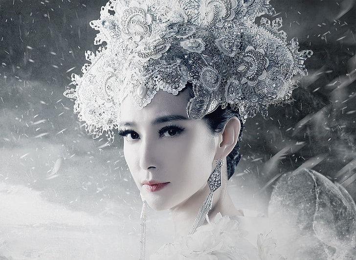 Snow girl and the dark crystal (2015), poster, snow girl and the dark crystal, movie, winter, girl, actress, asian, Li Bingbing, white, HD wallpaper