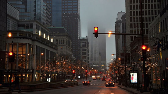New York City, regnerische Nacht, regnerisch, Nacht, Straße, Verkehr, Straße, Lichter, Wolken, Nebel, neblig, Stadt, HD-Hintergrundbild HD wallpaper