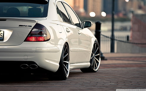 vit Mercedes-Benz AMG sedan, Mercedes-Benz, Mercedes-Benz E-klass, tuning, fordon, vita bilar, bil, HD tapet HD wallpaper
