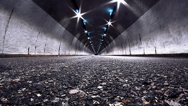 architecture interiors abandoned silent road tunnel lights stones concrete walls arch, HD wallpaper