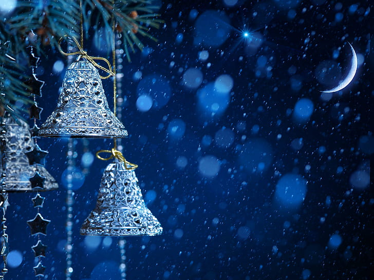 Holidays Christmas Bells Moon, miscellaneous, holidays, christmas, bells, moon, HD wallpaper