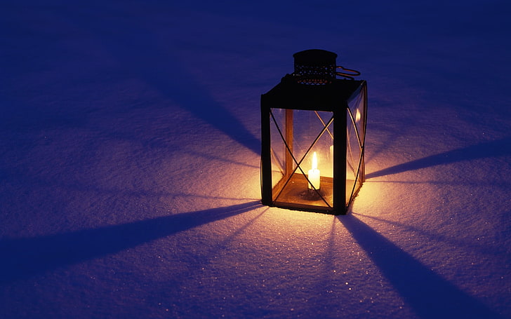 Light In Snow, black lantern lamp, Abstract, HD wallpaper