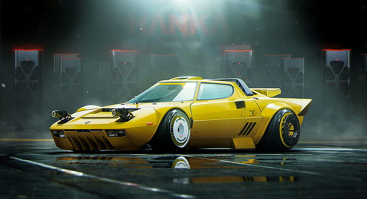 Yellow, Lancia, Tuning, Future, Stance, Stratos โดย Khyzyl Saleem, วอลล์เปเปอร์ HD