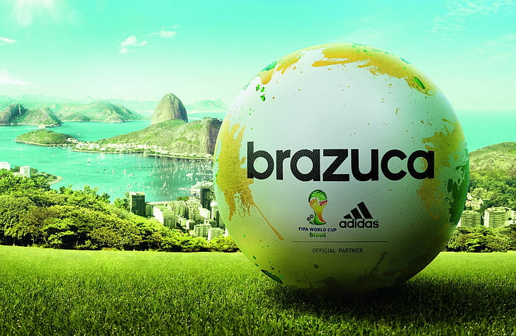 World Cup 2HD Wallpaper 14 Ball HD Wallpaper, бял декор на Adidas Brazuca, Спорт, Футбол, Играч, Футбол, Игра, Fifa, Топка, Световна купа, Fifa World Cup, Бразилия, 2014, HD тапет