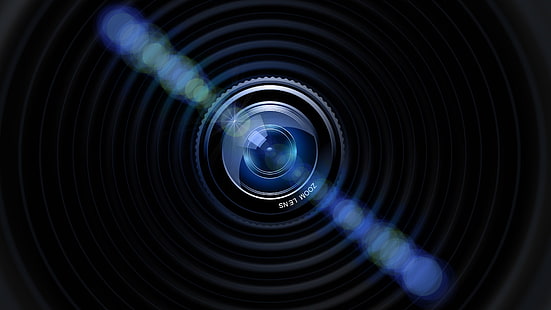 camera, lens, blue, black, dark, photography, HD wallpaper HD wallpaper