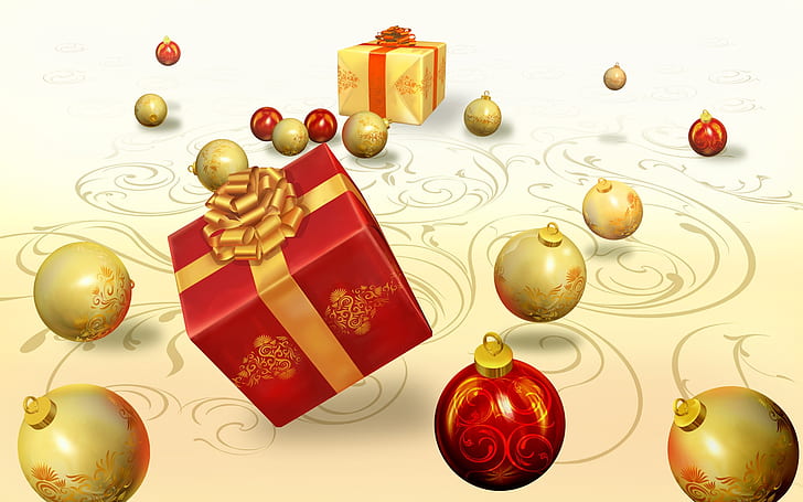 Gifts and Globes, holiday, vacation, ornaments, HD wallpaper