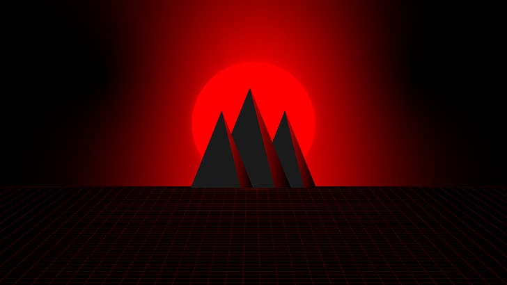 삽화, 피라미드, 빨강, 선, synthwave, HD 배경 화면