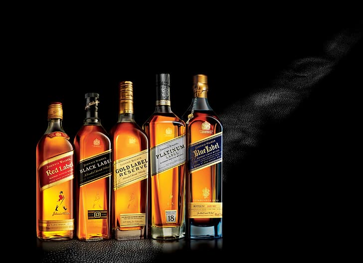 Johnnie Walker, Whisky, Black Label, Blue Label, Red Label, Platinum Label, Gold Label, HD wallpaper
