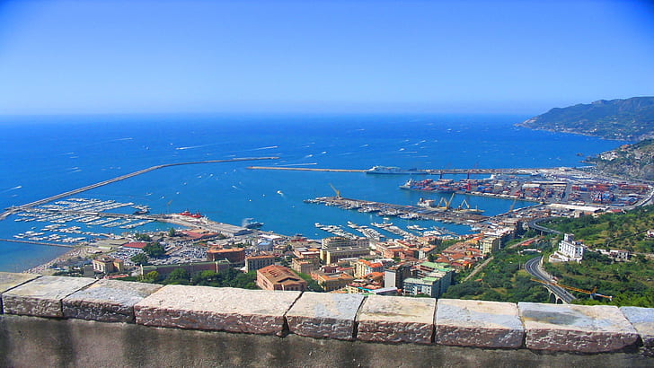 Port Salerno, widok z zamku 97590, Tapety HD