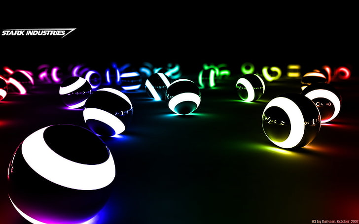 black and blue LED light, balls, digital art, colorful, render, abstract, HD wallpaper