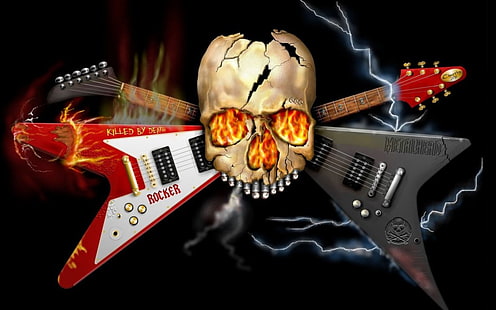Музыка, гитара, хард-рок, хэви-метал, металл, череп, HD обои HD wallpaper