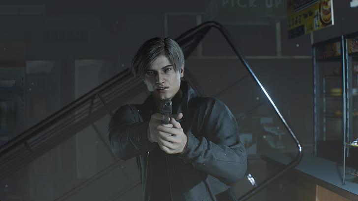 Resident Evil 2 Remake, компютърни игри, герои от видеоигри, изстрел на екрана, Леон Кенеди, HD тапет