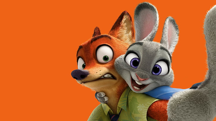 Disney-Anime-Charaktere des orange Fuchses und des grauen Kaninchens, Zootopia, Fuchs, Kaninchen, Cartoon, HD-Hintergrundbild