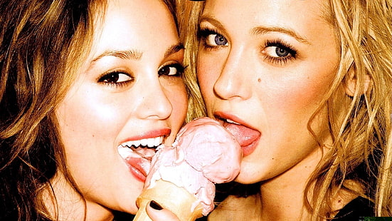 Blake Lively, face, Gossip Girl, Ice Cream, Leighton Meester, Tongues, HD wallpaper HD wallpaper