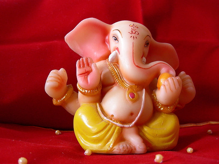 Lord Ganpati Bappa sfondo rosso, figurina Ganesha, Dio, Lord Ganesha, rosso, ganesha, signore, sfondo, Sfondo HD