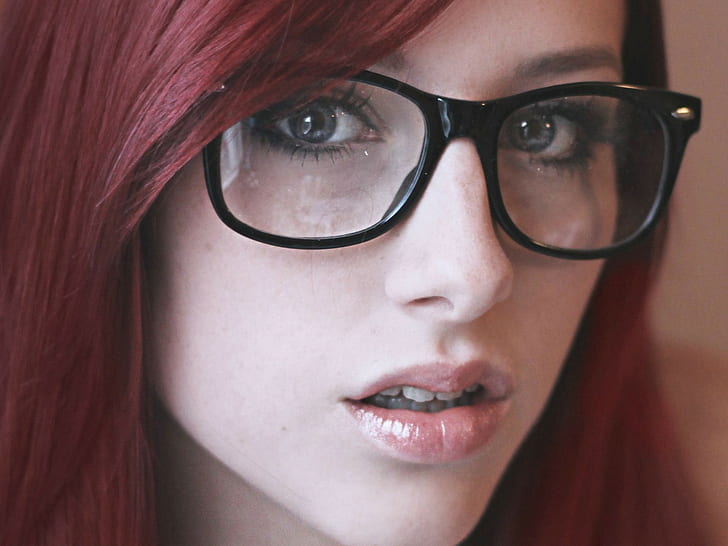 glasses, women, redhead, women with glasses, face, model, closeup, Sofia Wilhelmina, HD wallpaper