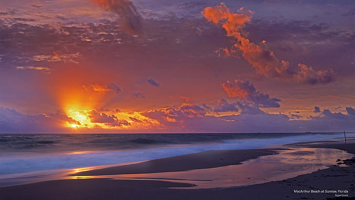 Praia de MacArthur ao nascer do sol, Flórida, praias, HD papel de parede