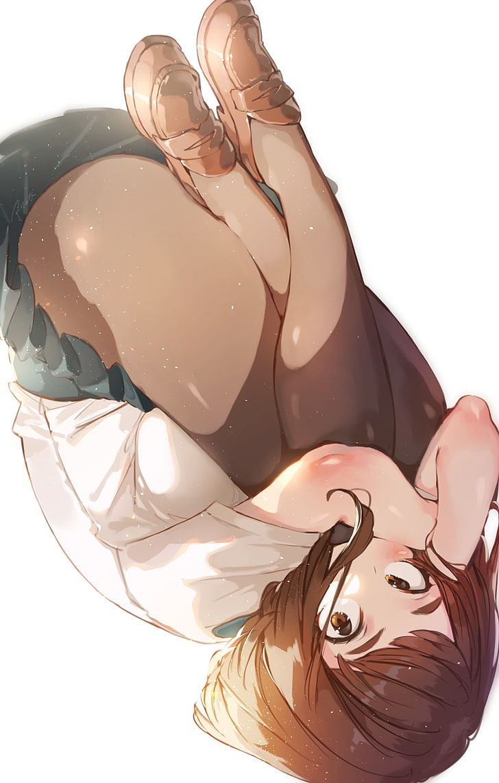 Boku no Hero Academia, anime girls, Uraraka Ochako, upside down, floating, brunette, HD wallpaper
