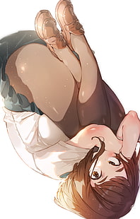 Boku no Hero Academia, аниме девушки, Урарака Очако, вверх ногами, плавающая, брюнетка, HD обои HD wallpaper