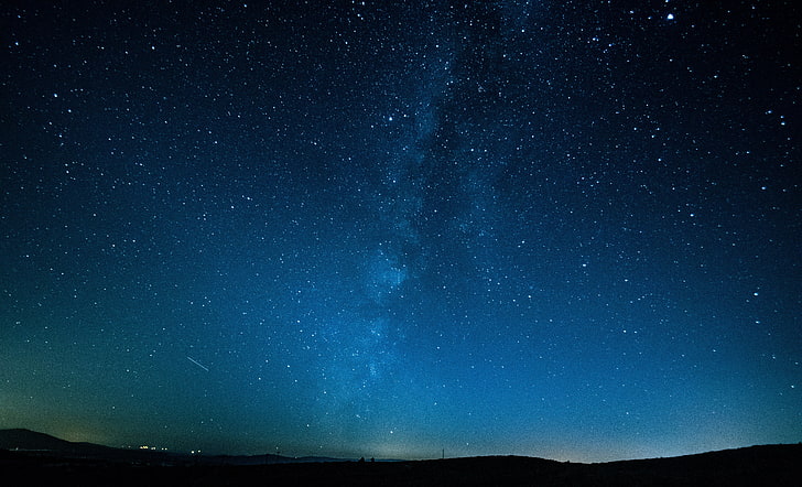 computer portatile nero e blu, natura, paesaggio, stelle, notte, cielo notturno, lunga esposizione, ciano, blu, stelle cadenti, Sfondo HD