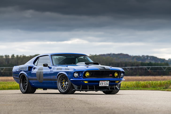 Ford, Road, 1969, Lights, Ford Mustang, Muscle car, Mach 1, Classic car, Sports car, HRE Wheels, Ford Mustang Mach 1, By RingBrothers, HD tapet